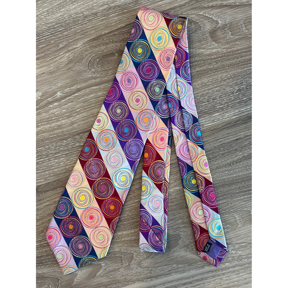 Duchamp London Silk Tie Multicolor Swirl Geometric Hand Made in England 3.75"